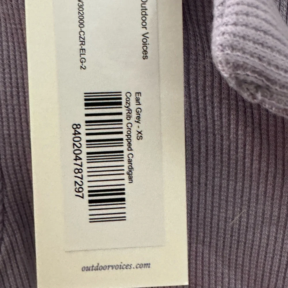 Outdoor Voices Cozy Rib Cropped Cardigan Earl Grey XS - Picture 3 of 5